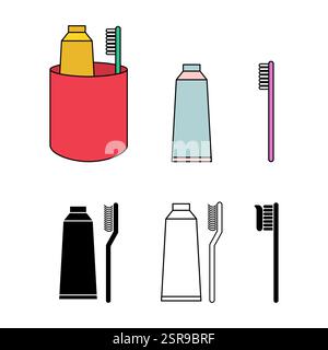 Satz Zahnbürstenpflege Icon, Dentalhygiene Web Zeichen Vektor Illustration. Stock Vektor
