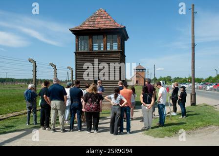 Informative Tour für eine kleine Gruppe von Besuchern des Todeslagers Birkenau Stockfoto