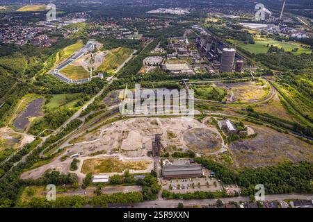 Luftaufnahme ArcelorMittal Bottrop und Zeche Prosper-Haniel mit Gasometer, Abriss des Zechengebäudes Prosper II in der Knappenstraße neben dem Stockfoto