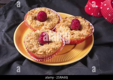 Käsekuchen-Muffins mit Himbeeren Stockfoto