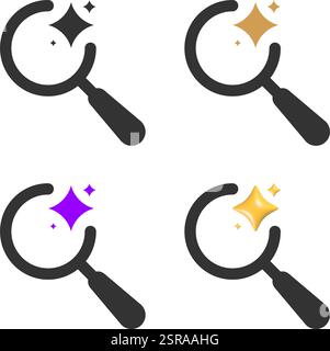 Lupe mit Sternen. Symbolgruppe für AI-Suche. Vektorabbildung Stock Vektor