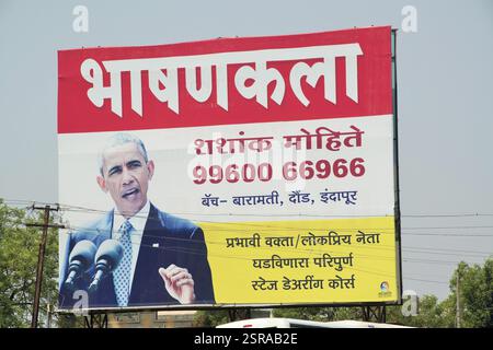 Barak Obama Foto auf dem öffentlichen Sprechen natürlich Horten, Pune, Maharashtra, Indien Asien Stockfoto