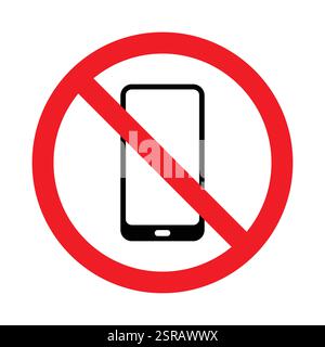 Vektorbild des unzulässigen Mobiltelefons auf weißem Hintergrund. Warnschild kein Telefon. Keine Telefonanrufe signalisieren. Vektorabbildung. Stock Vektor