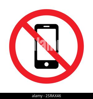 Vektorbild des unzulässigen Mobiltelefons auf weißem Hintergrund. Warnschild kein Telefon. Keine Telefonanrufe signalisieren. Vektorabbildung. Stock Vektor