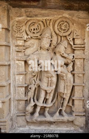 Skulpturen auf Rani Ki Vav, Patan, Gujarat, Indien, Asien Stockfoto