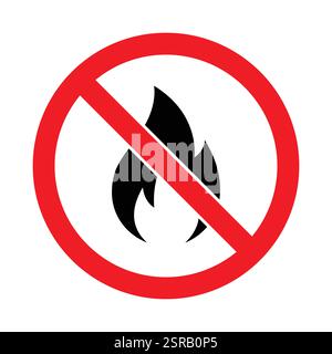 Rotes Symbol für „keine offene Flamme“ oder „kein Feuerverbot verboten“. Kein Feuersymbol festgelegt. Symbol für das Verbot des Brandbereichs, Vektorillustration. Stock Vektor