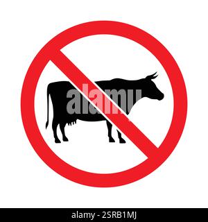 Nicht-vegetarische verbotene Verbotssymbol mit keinem Rindfleisch-, Kuh- und Büffelfleisch-Essen verbotenes Symbol. Kein Tierfleisch, das Lebensmittel enthält, für veganes Futter Stock Vektor