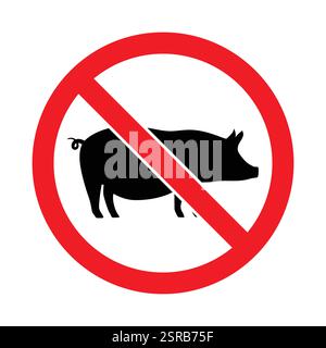 Rotes Symbol ohne Schwein- oder Schweinefleischessen verboten. Verbotene Anzeichen von Schwein- oder Schweinefleisch Stock Vektor