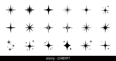 Glanz Stern Glitzer Vektor Set. Funkelnde Sternsymbole. Glanzsymbol. Sterne funkeln Kritzelvektor. Legen Sie den Vektor für die Symbole des Glitzersterns fest. Stock Vektor