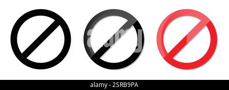 Set aus Sperrsymbol in Schwarz und Rot im Hochglanzstil. Rauchverbot, Verbot, verbotene Schilder. Rotes Nein- oder Verbotssymbol. Vektorabbildung. Stock Vektor