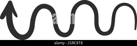 Der wellige Pfeil zeigt nach oben und stellt einen schwierigen und gewundenen Weg zu einem Ziel dar, der Herausforderung, Widerstandsfähigkeit und die nichtlineare Natur des Fortschritts symbolisiert Stock Vektor