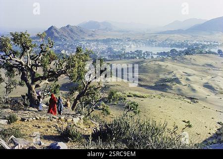Luftaufnahme von Pushkar Dorf 1970, Rajasthan, Indien, Asien Stockfoto