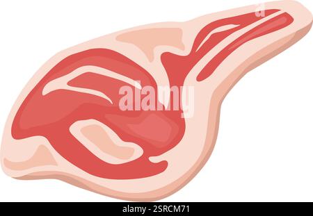 Cartoon Illustration mit einem Stück rohen roten Fleisch, das lebendige Farben und Texturen betont, perfekt für Themen wie Kochen, Metzgereien und frische Zutaten Stock Vektor