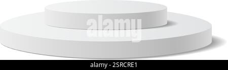 Zwei weiße runde Podeste bilden einen Sockel für die Präsentation von Produkten, perfekt für die Präsentation von Gegenständen in einem klaren und minimalistischen Stil vor weißem Hintergrund Stock Vektor