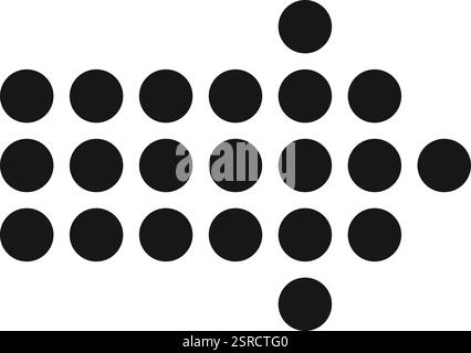 Schwarze Punkte, die einen Pfeil bilden, der auf weißem Hintergrund nach rechts zeigt und Richtung, Fortschritt und Bewegung in einem einfachen und minimalistischen Stil darstellen Stock Vektor