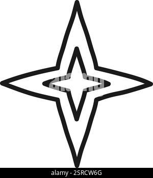 Minimalistische Illustration mit einem vierzackigen Stern mit doppelter Umrandung, die ein Gefühl von Tiefe und Ausstrahlung schafft und Hoffnung, Führung oder Leistung symbolisiert Stock Vektor