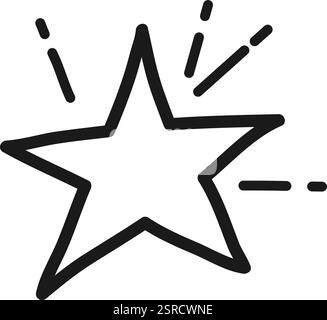 Einfacher, handgezeichneter Stern mit kurzen Linien von der Oberseite, die auf Helligkeit oder Glanz hinweisen, isoliert auf weißem Hintergrund, wodurch ein klares und minimalistisches Design entsteht Stock Vektor