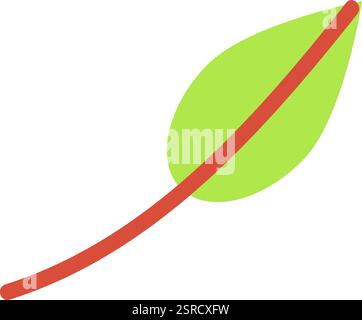 Minimalistische Vektor-Illustration mit einem stilisierten grünen Blatt mit einer auffälligen roten Diagonallinie, die Themen Wachstum, Natur und Umweltbewusstsein repräsentiert Stock Vektor