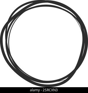 Ein einfacher, handgezeichneter, unvollkommener Kreis, der mit mehreren sich überschneidenden Linien erstellt wurde, bietet ein einzigartiges und authentisches Gefühl für die Hervorhebung wichtiger Elemente Stock Vektor