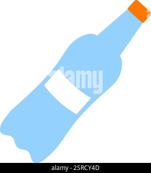 Minimalistische Vektor-Illustration einer hellblauen Plastikflasche mit orangefarbenem Verschluss und leerem weißem Etikett, das diagonal über einem weißen Hintergrund liegt Stock Vektor