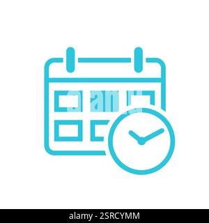 Symbol für Uhrzeit und Kalender. Isoliert auf weiß. Blaue Symbolgruppe. Stock Vektor