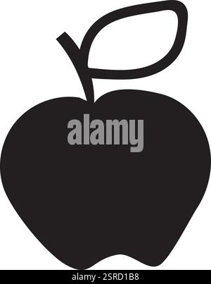 Einfache schwarze Silhouette eines Apfels mit Stamm und Blatt, isoliert auf weißem Hintergrund, ideal für gesunde Ernährung, Obst und Frische Konzepte Stock Vektor