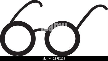 Einfache Schwarz-weiß-Vektor-Illustration von runden Gläsern, die Vision, Intelligenz und Wissen symbolisieren, geeignet für verschiedene Projekte in Bezug auf Bildung, Lesen und Sehvermögen Stock Vektor