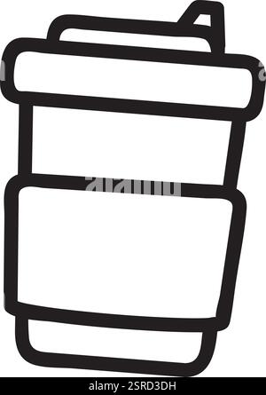 Handgezeichnete Illustration mit einer Einwegkaffeetasse mit Deckel und Hülle, die die Essenz von Getränken zum Mitnehmen und die lebendige Kaffeekultur einfängt Stock Vektor