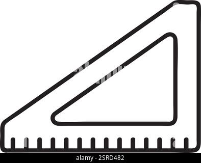 Einfache Schwarzweiß-Linienzeichnung eines dreieckigen Lineals mit Skala, nützlich zum Messen von Längen und Winkeln in Geometrie, technischer Zeichnung und Architektur Stock Vektor