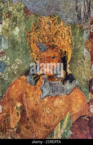 Fresken, Gemälde, Ajanta Höhlen, Aurangabad, Maharashtra, Indien, Asien Stockfoto