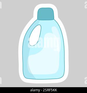Aufkleber mit blauer Flasche mit Reinigungs- oder Waschmittel, Vektorillustration Stock Vektor
