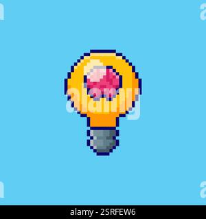 Pixel Art Light Glühlampe mit Brain Game Asset Design Stock Vektor