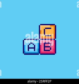 Pixelart ABC Toy Blocks Spielelemente-Design Stock Vektor