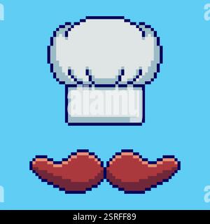 Pixel Art Chef hat und Schnurrbart-Spiel-Asset-Design Stock Vektor