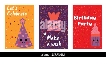 Farbenfrohe Geburtstagsfeiern mit Happy Party-Elementen Stock Vektor