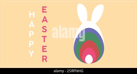 Minimalistische Ostergrußkarte mit Häschen und bunten Eierformen Stock Vektor