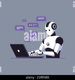 KI Chatbot Roboter Tippen auf Laptop – Illustration des Konzepts der futuristischen Künstlichen Intelligenz Stock Vektor