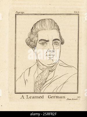 Büste eines Gelernten Deutsch. Das Gesicht zeigt den Geist der Beobachtung mit schmaler und fester Stirn, die nach hinten geneigt ist. Vielleicht der preußische Philosoph, Dichter und Kritiker Johann Gottfried von Herder, 1744–1803. Kupferstich von John Barlow aus Pfarrer Johann Kaspar Lavater und John Grenvilles The Whole Works of Lavater on Physiognomy, W. Butters, W. Simmonds, London, 1797. Stockfoto