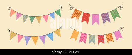 Flaggengirlanden mit Mustern. Buntgeblätetes Set für Geburtstag, Karneval und Party Stock Vektor