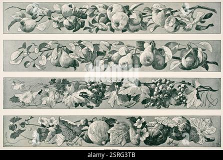 Friese mit Obstgewinden, Grafik des deutschen Künstlers von A Bollacher aus Dekorative Vorbilder X 1899 Stockfoto