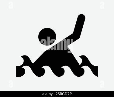 Mann Ertränkt Ertränkt Hilfe Fist Hilfe Wasser Gefahr Menschliche Wellen Meer Ozean Rettungsschwimmer Sicherheit Schwarz Weiß Symbol Symbol Grafik Illustration Vektor Stock Vektor