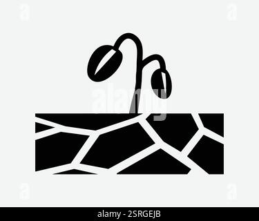 Dürre Wetter Trockene Dessert Klimawandel Globale Erwärmung Tote Pflanze Wilt Land Riss Schwarz Weiß Symbol Symbol Grafik Illustration Vektor Stock Vektor