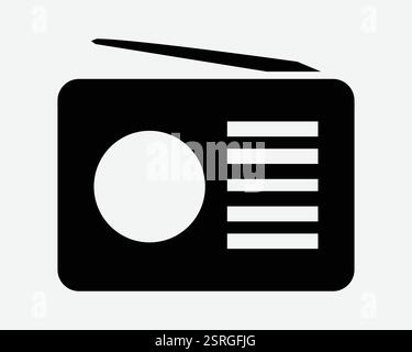 Radio Musik Player Audiogerät mit Antenne Lautsprecher Alte Vintage Form Symbol Schwarz weiß Symbol Zeichen Grafik Illustration Vektor Stock Vektor