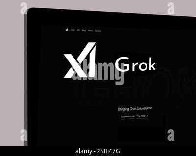 Grok Logo von XAI von Elon Musk auf der Homepage des Computerbildschirms. Kopenhagen, Dänemark - 25. Januar 2025. Stockfoto