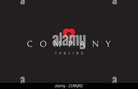 Vektorrotes Logo mit abstraktem Bild eines Herzens mit Geotag-Zeichen. Stock Vektor