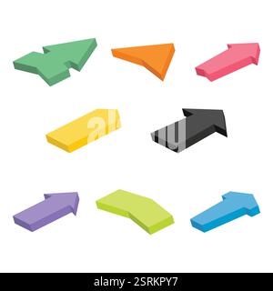 Set aus acht farbigen isometrischen Pfeilen. Vektorabbildung Stock Vektor
