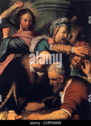 Christus treibt die Geldwechsler aus dem Tempel Rembrandt - Stockfoto