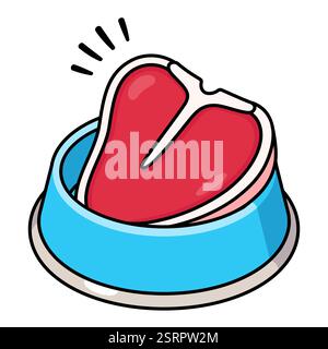 Cartoon T-Bone Steak in Hundefutter Schüssel. Illustration isolierter Vektorgrafik. Stock Vektor