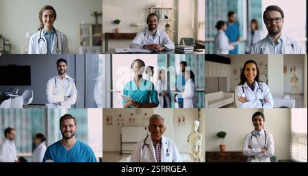 Porträts verschiedener medizinischer Fachkräfte, die sich in der Klinikpraxis ausgeben Stockfoto