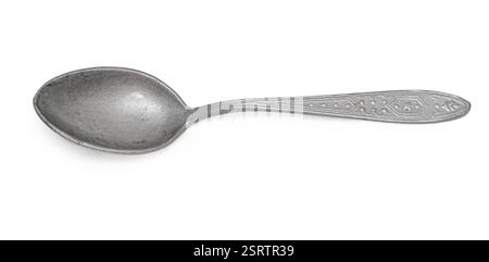 Vintage-Besteck isoliert, zeigt Anzeichen von Verschleiß, perfekt für Projekte im Zusammenhang mit Geschichte, Essen oder Antiquitätensammlung Stockfoto